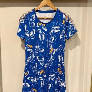 New adidas x Farm Rio SMALL Butterfly Print Mini Dress Blue Short Sleeves Scoop